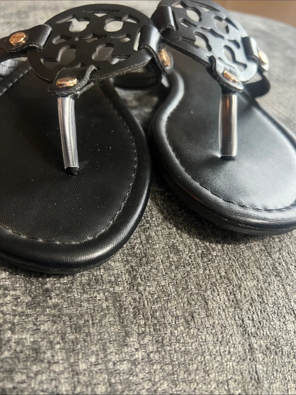 Tory Burch Black leather Logo Thong Sandals